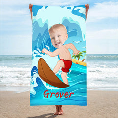 Lofaris Personalized Cute Surfing Boy Beach Towel With Name