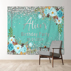 Lofaris Personalized Diamond Green Floral Birthday Backdrop