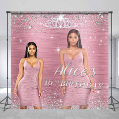 Lofaris Personalized Diamonds Pink 16th Birthday Backdrop