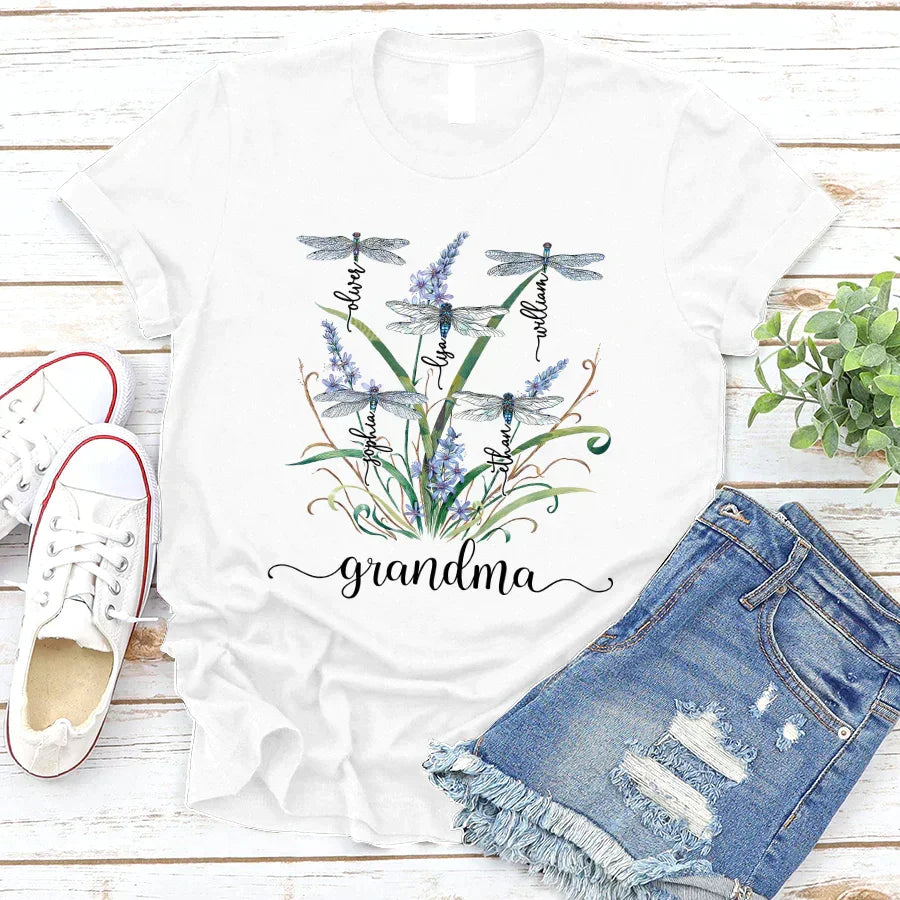 Lofaris Personalized Dragonfly Family Nana Grandkids T-Shirt