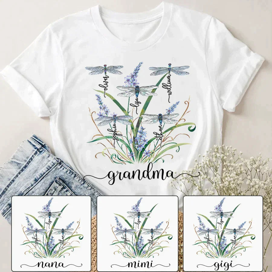 Lofaris Personalized Dragonfly Nana and Kids Family T-Shirt