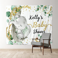 Lofaris Personalized Elephant Leaves Baby Shower Backdrop