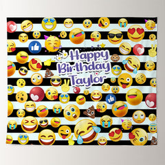 Lofaris Personalized Emoji Funny Birthday Party Backdrop