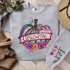 Lofaris Personalized Grandma Est Painted Pumpkin with florals And Grandkids CL01 Sweatshirt