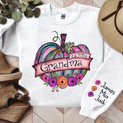 Lofaris Personalized Grandma Est Painted Pumpkin with florals And Grandkids CL01 Sweatshirt