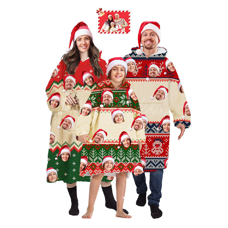 Lofaris Personalized Face Christmas Family Blanket Hoodie