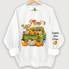 Lofaris Personalized Fall Season Green Truck Mimi And Grandkids Autumn Sweatshirt