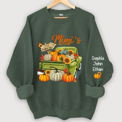 Lofaris Personalized Fall Season Green Truck Mimi And Grandkids Autumn Sweatshirt