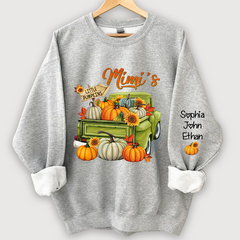 Lofaris Personalized Fall Season Green Truck Mimi And Grandkids Autumn Sweatshirt