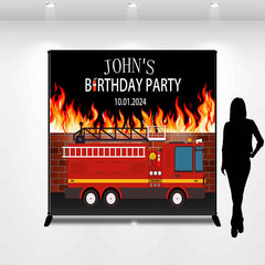 Lofaris Personalized Firetruck Boys Happy Birthday Backdrop