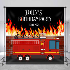 Lofaris Personalized Firetruck Boys Happy Birthday Backdrop