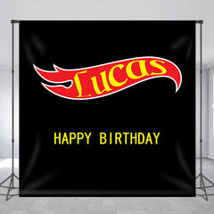 Lofaris Personalized Flames Black Happy Birthday Backdrop