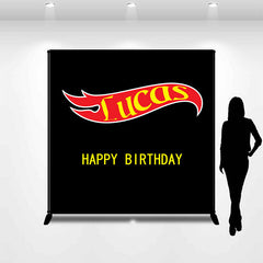 Lofaris Personalized Flames Black Happy Birthday Backdrop