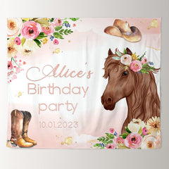 Lofaris Personalized Floral Cowgirl Pink Birthday Backdrop