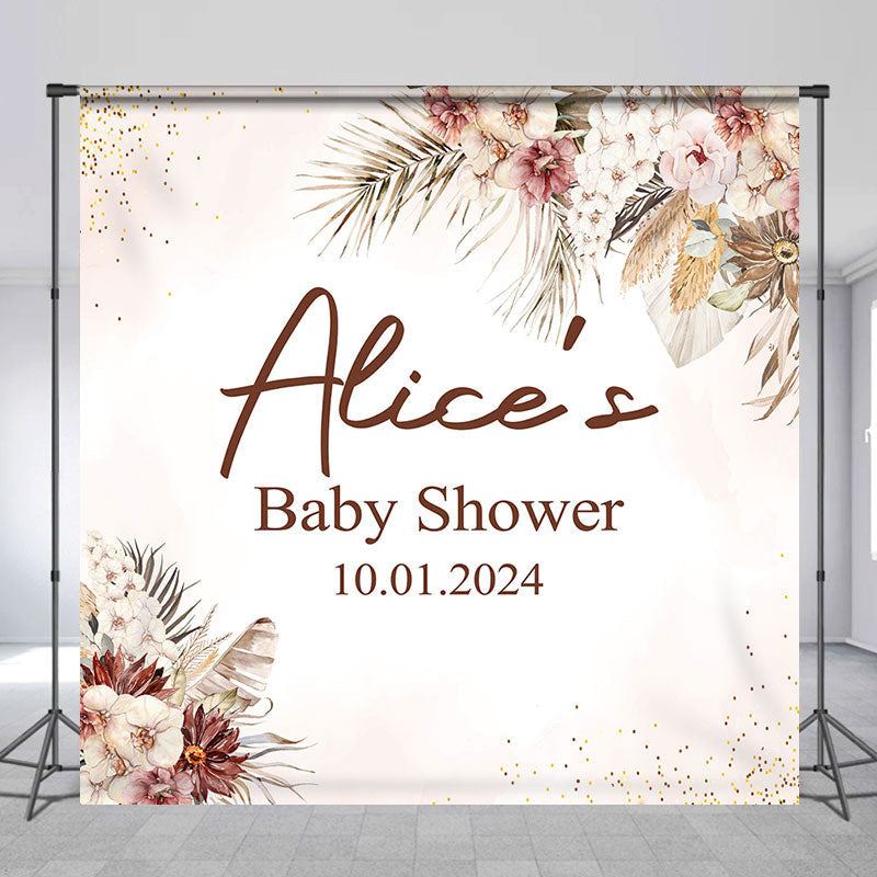 Lofaris Personalized Floral Leaves Baby Shower Backdrop