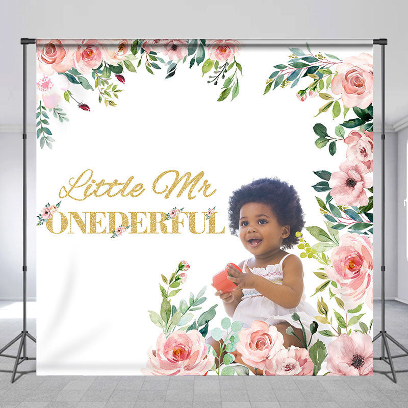 Lofaris Personalized Floral Onederful 1st Birthday Backdrop