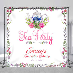 Lofaris Personalized Floral Tea Theme White Birthday Backdrop