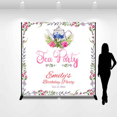 Lofaris Personalized Floral Tea Theme White Birthday Backdrop