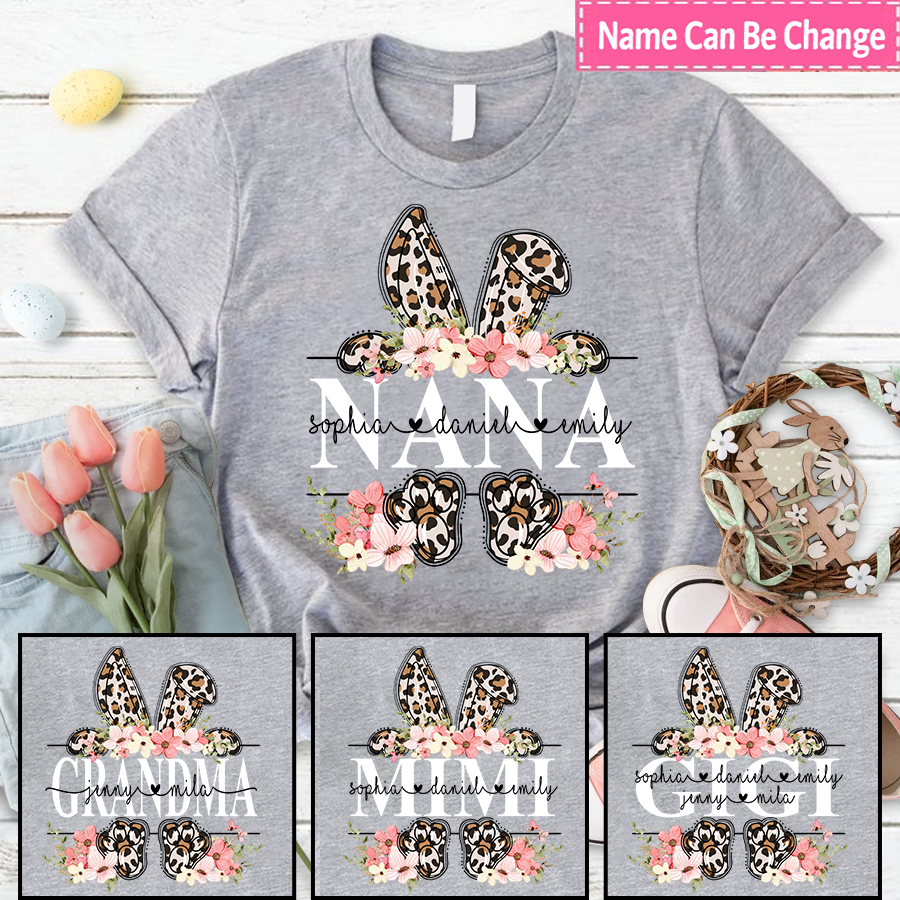 Lofaris Personalized Flower Leopard Bunny Nana Easter T-Shirt