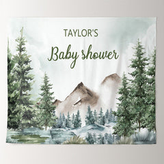 Lofaris Personalized Forest Mountain Baby Shower Backdrop