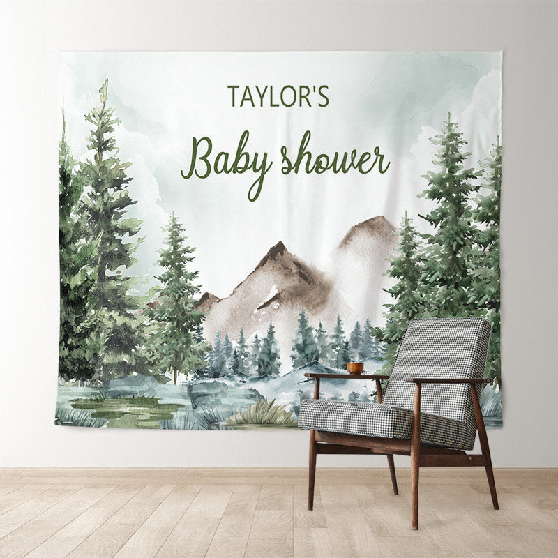 Lofaris Personalized Forest Mountain Baby Shower Backdrop