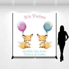 Lofaris Personalized Fox Balloon Twins Baby Shower Backdrop