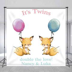 Lofaris Personalized Fox Balloon Twins Baby Shower Backdrop