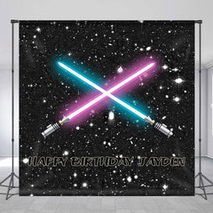 Lofaris Personalized Galaxy Blue Pink Birthday Backdrop