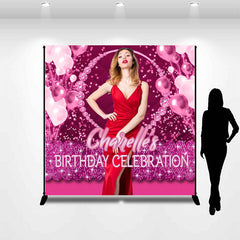 Lofaris Personalized Glitter Pink Balloon Birthday Backdrop