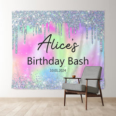 Lofaris Personalized Glitter Rainbow Bokeh Birthday Backdrop