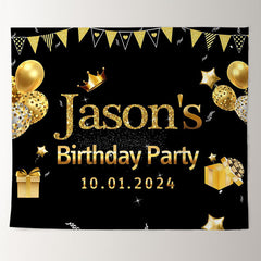 Lofaris Personalized Gold Balloons Black Birthday Backdrop