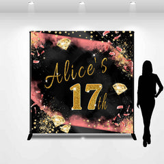 Lofaris Personalized Gold Diamond Glitter 17th Birthday Backdrop