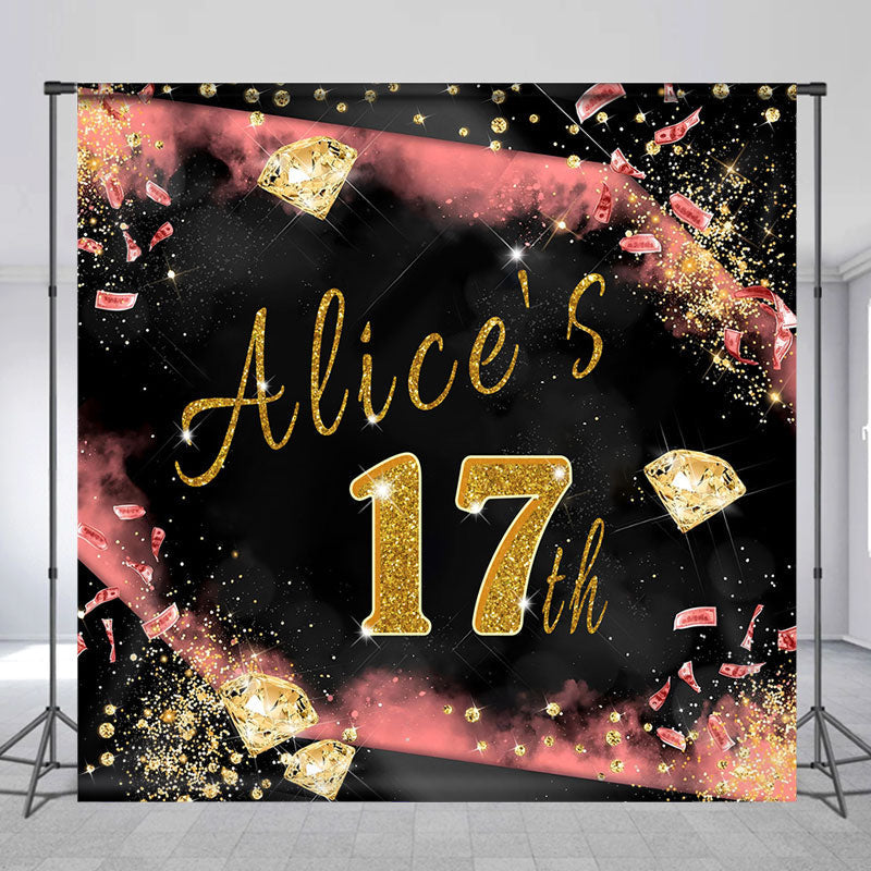 Lofaris Personalized Gold Diamond Glitter 17th Birthday Backdrop