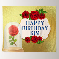 Lofaris Personalized Gold Foil Red Rose Birtthday Backdrop