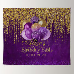 Lofaris Personalized Gold Glitter Purple Birthday Backdrop