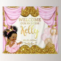 Lofaris Personalized Gold Pink Princess Baby Shower Backdrop