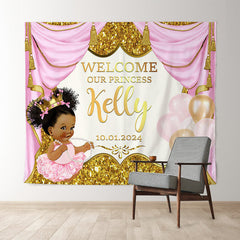 Lofaris Personalized Gold Pink Princess Baby Shower Backdrop