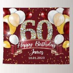 Lofaris Personalized Gold Ribbons Red 60Th Birthday Backdrop