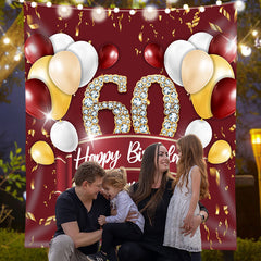 Lofaris Personalized Gold Ribbons Red 60Th Birthday Backdrop