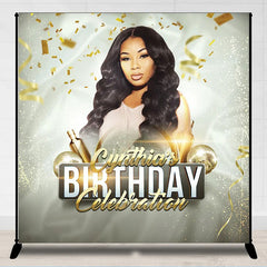 Lofaris Personalized Gold White Birthday Backdrop With Photo