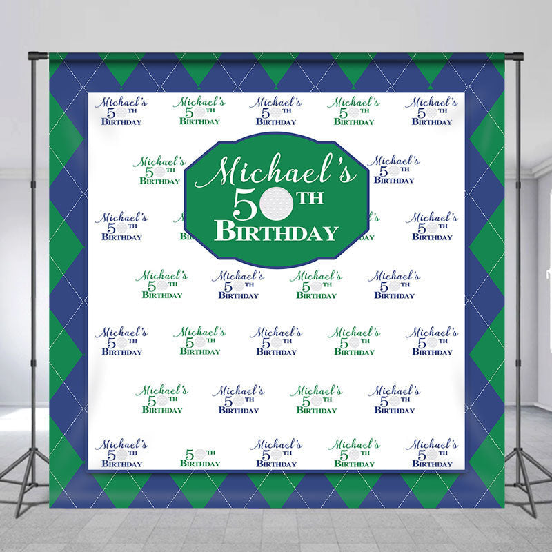 Lofaris Personalized Golf 50th Birthday Blue Green Backdrop