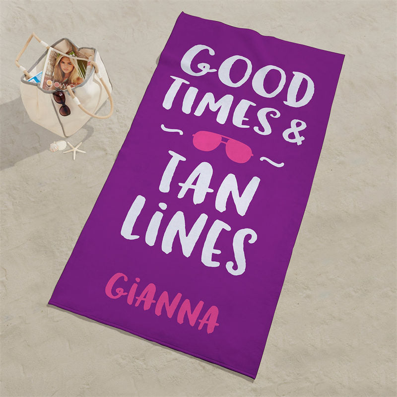 Lofaris Personalized Good Time Tan Lines Beach Towel For Adults