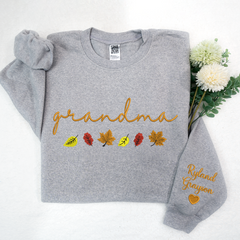 Lofaris Personalized Grandma Autumn Leaves Kids Sweatshirt