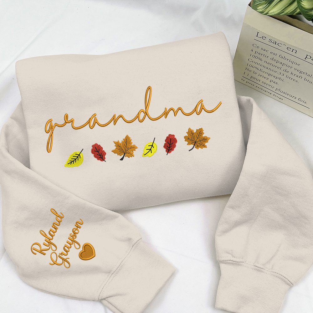 Lofaris Personalized Grandma Autumn Leaves Kids Sweatshirt