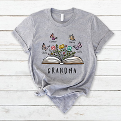 Lofaris Personalized Grandma Floral Book Butterfly T-Shirt