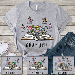 Lofaris Personalized Grandma Floral Book Butterfly T-Shirt