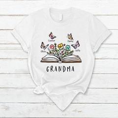 Lofaris Personalized Grandma Floral Book Butterfly T-Shirt