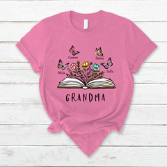 Lofaris Personalized Grandma Floral Book Butterfly T-Shirt