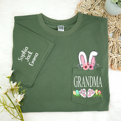 Lofaris Personalized Grandma Grandkids Pocket Easter T-Shirt