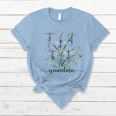 Lofaris Personalized Grandma Kids Flower Dragonfly T-Shirt